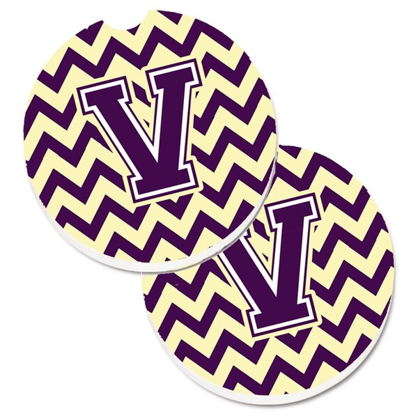 Carolines Treasures Letter V Chevron Purple and Gold Cup Holder Car Coaster, PK2 CJ1058-VCARC - main